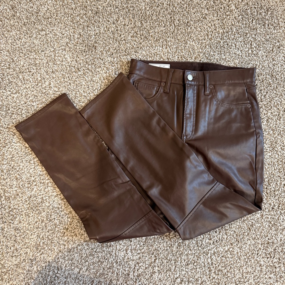 GAP Vintage Slim High Rise Leather Pants - Brown